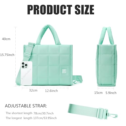 Quilted Crossbody Bags for Women,Puffer Weekender Overnight Bag,Purse Handbag Organizer,Small Tote Bags Shoulder Bag - color: Mint Green