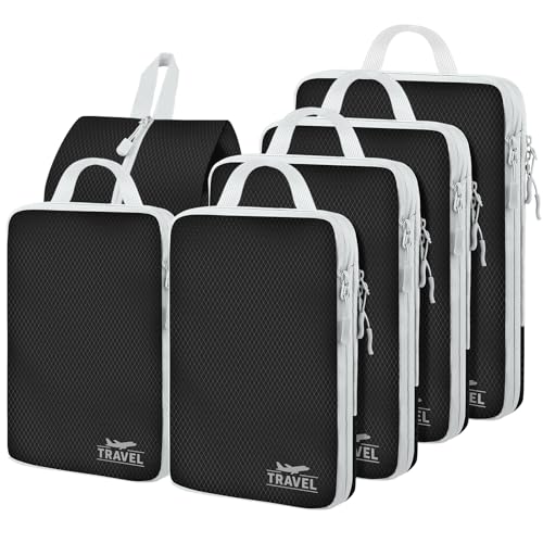 6 Set Compression Packing Cubes, Suitcase Organizer, Lightweight Travel Essentials, Compression Bags For Travel Accessories Luggage Storage Set (6Pcs, Black) - color: Black-6pcs, size: Set of 6