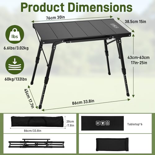 Folding IGT Camping Table, Outdoor Cooking Camp Tables Portable Foldable, Ultra-Lightweight Metal Foldable Camping Table with Carry Bag for Car Camping, Picnics, RV Travel, and BBQ