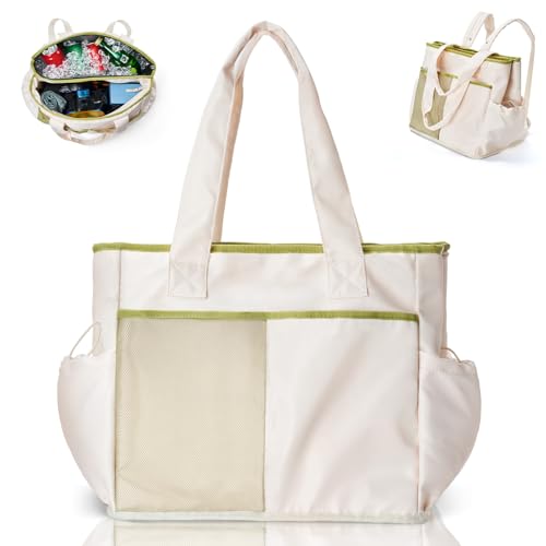 Odoland Soft Cooler Bag - Leakproof & Insulated, 2-in-1 Collapsible Design, Dry/Wet Separation, Large Soft Sided Cooler with Multi-Pocket Design for Beach, Picnic, Camping, Day Trip, Family Size - color: White Green