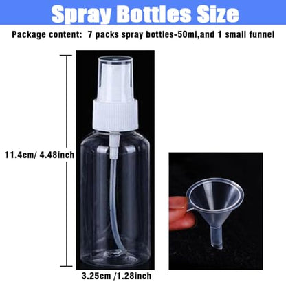 7Packs 50ml Spray Bottle,Travel Spray Bottles,Clear Empty Refillable Plastic Bottles,Mini Spray Bottle Small Spray Bottles Transparent Plastic Empty Refillable Holiday Travel Bottle