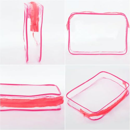 Tbestmax 10 Pack Clear Cosmetic Bags Makeup Bags Portable Waterproof TSA Approved Travel Toiletry Bags Large Organizer Rose Red, 9.8" x 7.1" x 2.4" - color: Large - Rose Red