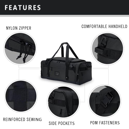 Large Duffle Bag for Travel - Men & Women, Foldable Gym Duffle Backpack, Heavy Duty Tactical Military Canvas Duffel Bags, Extra Big Carry On with Shoe Pockets, Waterproof (80L/103L) - color: Black, size: L(103L)