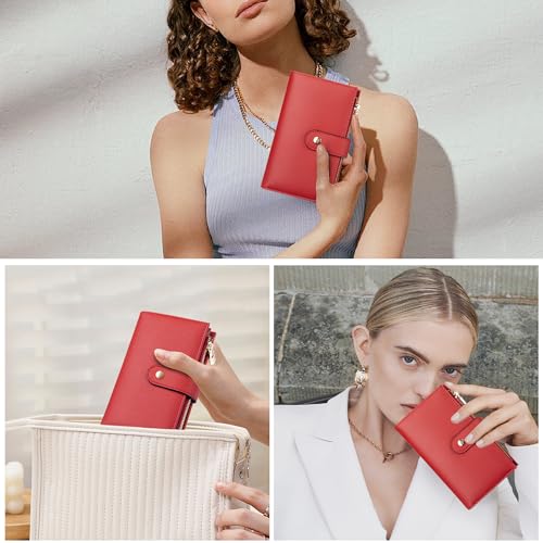 yiijay Womens Wallet RFID Blocking Leather Trifold Clutch Wallet Credit Card Holder Ladies Travel Wallet Purse with Pen Holder - color: 1Red
