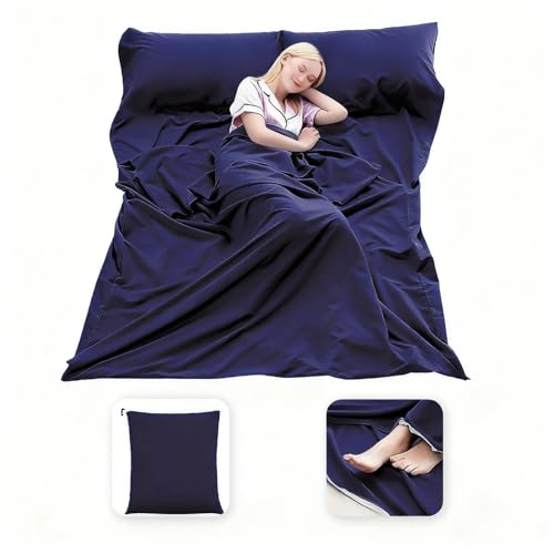 Sleeping Bag Liner, 3 Sizes Compact Travel Sheets for Hotel & Hostel, Adult Sleep Sack for Camping Backpacking, Comfy Breathable & Easy Care, 4 Seasons - color: Navy Blue, size: 82.7” X 70.9”
