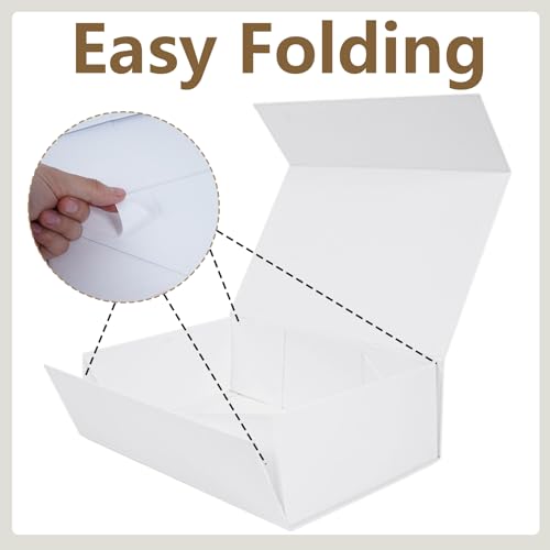 Aimyoo White Gift Box, 13.8x9x4.3 in Presents Box with Lids Magnetic Closure Rectangle Collapsible for Groomsman Proposal Box, Wedding, Birthday Gift Packging 1 Pack - color: White, size: 1 count (Pack of 1)