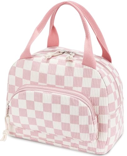 Lunch Bag Women Lunch Box for Women Adult Cute Insulated Lunch Bag Small Cooler Lunch Tote Bags for Work Picnic School (Beige-Pink Plaid) - color: Beige-Pink Plaid