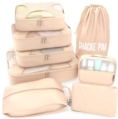 Shacke Packing Cubes for Travel 8 Set - Premium Luggage Organizer Bags - Versatile Travel Organizer for Women and Men - Optimized Packing Bags - Travel Essentials (Cream) - color: 8 Set - Cream, size: Set of 8