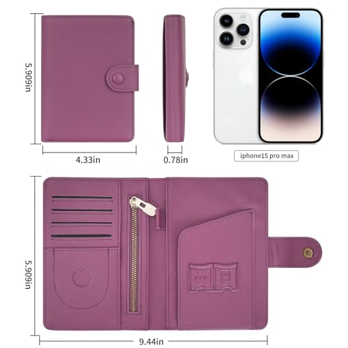 WASON Leather Passport Cover Wallet - Travel Passport Holder with RFID, Card Slots, Cash Pocket, Coin Purse, Tracker Slot, Boarding Pass and Ticket Organizer for Men and Women (Purple) - color: Purple