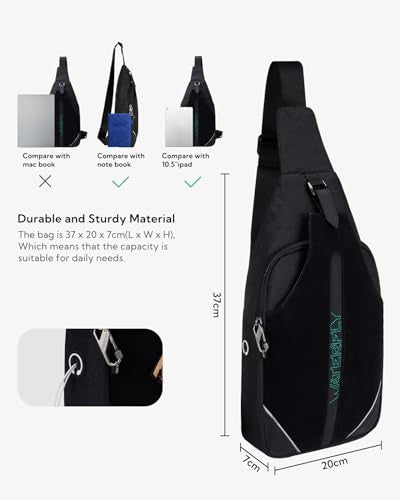 WATERFLY Medium Crossbody Sling Backpack Anti Theft Backpack for Traveling Chest Shoulder Bag - color: Black-diy(medium)
