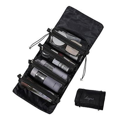 Roll Up Makeup Bag, Hanging Toiletry Bag, 4 in 1 Detachable Cosmetic Bag, 4 Removable Storage Bags, Travel Makeup Organizer Bags for Women Men(Black) - color: Black
