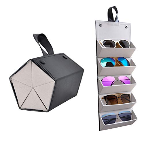 Kenpal Sunglasses Storage Organizer Holder Foldable Travel Case with 5 Slot Compartments for Multiple Glasses - color: Black