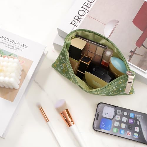 Pengxiaomei 2 Pcs Green Floral Makeup Bags, Small Zipper Cosmetic Bag Travel Toiletry Bag Makeup Pouch for Kids Teen Girls Tea Party Spring Party Mothers Day Gifts - style: Green Floral