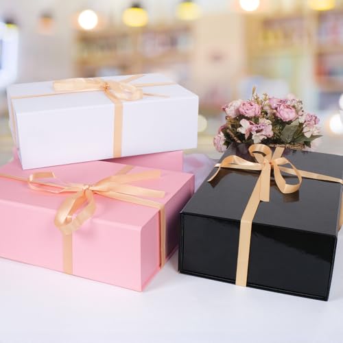 Large Pink Gift Box with Ribbon, 13.8" x 9" x 4.3" Groomsmen Proposal Box for Presents with Magnetic Closure Lids, Rectangle Collapsible Luxury Storage Box for Anniversary Wedding Birthday, 5 Pack - size: 1 Count (Pack of 5)