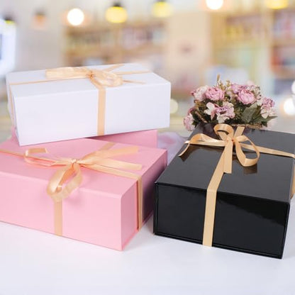 Large Pink Gift Box with Ribbon, 13.8" x 9" x 4.3" Groomsmen Proposal Box for Presents with Magnetic Closure Lids, Rectangle Collapsible Luxury Storage Box for Anniversary Wedding Birthday, 5 Pack - size: 1 Count (Pack of 5)