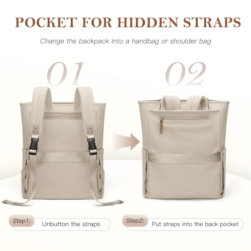 Convertible Laptop Backpack for Women Men Carry on Tote Backpack Teacher Bookbag for College Work Nurse Travel Leisure,16 Inch,Apricot - color: Apricot