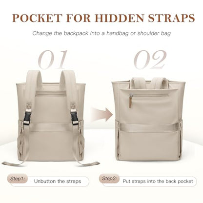 Convertible Laptop Backpack for Women Men Carry on Tote Backpack Teacher Bookbag for College Work Nurse Travel Leisure,16 Inch,Apricot - color: Apricot