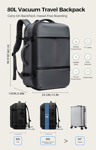 IKYWT Vacuum Seal Backpack Travel with Ultra-Power Pump, 80L Expandable Travel Backpack with Vacuum System w/TSA Lock - color: Gray