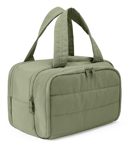 Travel Toiletry Bag for Women, Large Wide-open Puffy Cosmetic Makeup Bag with Wet-Dry Separation, Multi-Pocket Organizer with Carry Handle for Toiletries, Cosmetics, Essentials, Green - color: Green