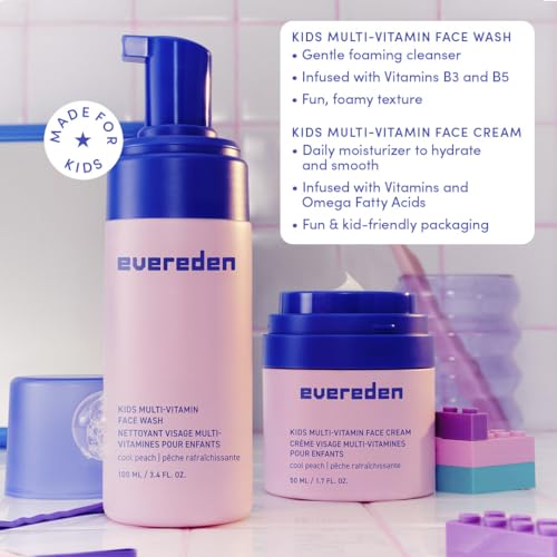 Evereden Kids Travel Essentials Set: Clean & Vegan 5-Piece Skin Care Travel Set for Kids | Body Wash, Lotion, Face Wash, Cream, 2-in-1 Shampoo & Conditioner | TSA-approved | Travel Size Toiletries