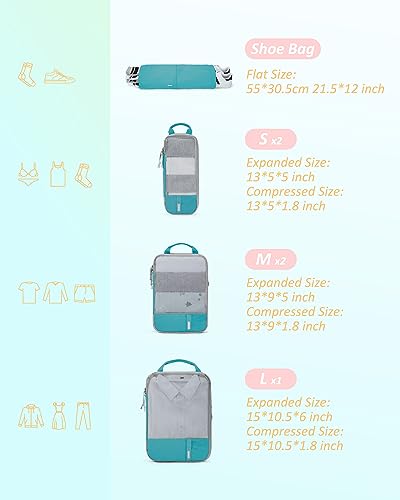 BAGSMART 6 Set /4 Set/2 Set Compression Packing Cubes for Travel, Lightweight Luggage Organizer Bags, Durable Space Saver Bags Travel Essentials - color: Cyan, size: Set of 6