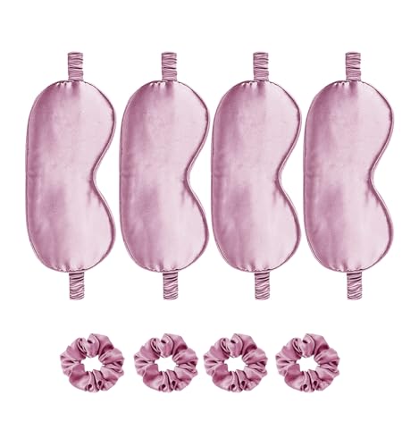 Satin Eye Mask 8Pcs Silk Sleep Masks Silky Blindfold Eyeshade Blackout Eyes Cover Scrunchies Hair Ties Travel Wedding Gifts - color: Mauve