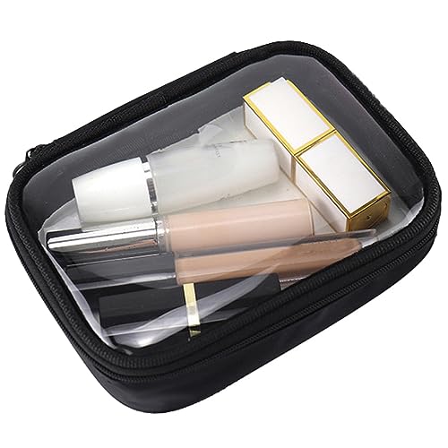 Clear Makeup Bag, TSA Approved Clear Toiletry Bag, Carry on Makeup Bag, Compact Cosmetic Bag with Zipper (Small) - color: Black TPU, size: Small