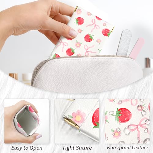 Glasses Case Soft, Eyeglass Cases for Women Portable Squeeze Top PU Leather 2 Pack Glasses Pouch with Cleaning Cloth - color: 2pcs Bow Cherry+bow Strawberry