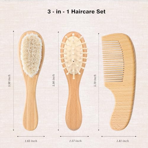 Baby Grooming Kit,Baby Health Care Kit,Baby Brush Soft Bristles Baby Nail Kit Nursery Care Kit Set (3pcs Wooden) - color: 3pcs Wooden