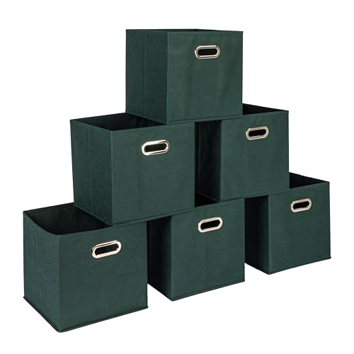 Household Essentials Foldable Fabric Storage Cubes 36-Pack – 11x11x11 Stackable Non-Woven Bins with Chipboard Sides & Grommet Handles – Closet, Shelf, Nursery, or Office Organizer – Dark Green - color: Dark Green, size: 11” L x 11” W x 11” H (Pack of 6)