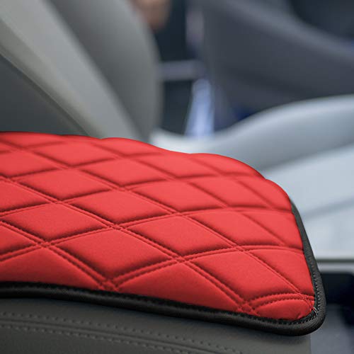 FH Group Neosupreme Red Diamond Pattern Center Console Pad – Water-Resistant Armrest Cover Protector for Cars, SUVs & Trucks - color: Red, style: Console Cover (Diamond)