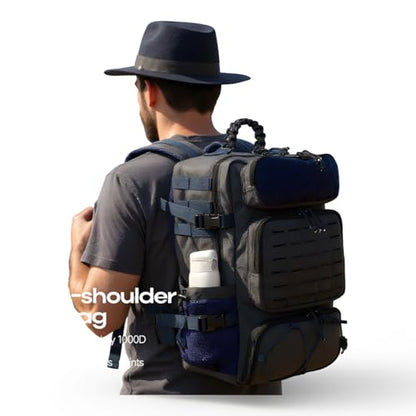 35l 1000D waterproof material,Tactical Backpack for Men and Women, Military Backpack with Shoe Compartment, Travel Hiking Hunting Gear Bag with Molle System, Blue - color: Navy Blue 35l