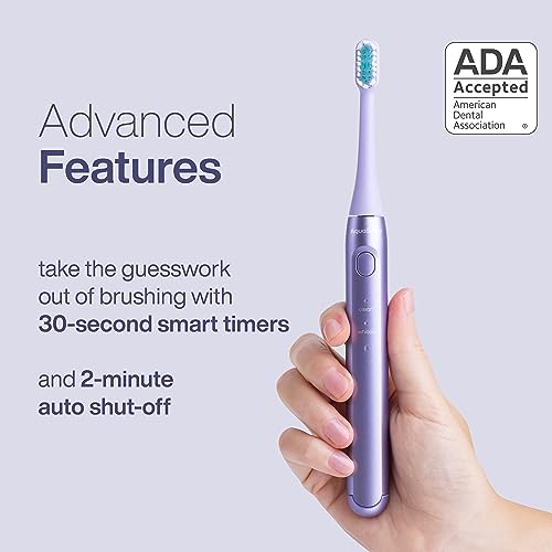 Aquasonic Icon ADA-Accepted Rechargeable Toothbrush | Magnetic Holder & Slim Travel Case | 2 Brushing Modes & Smart Timers | Gentle Micro-Vibrations (Lilac) - color: Lilac