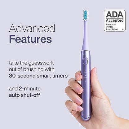 Aquasonic Icon ADA-Accepted Rechargeable Toothbrush | Magnetic Holder & Slim Travel Case | 2 Brushing Modes & Smart Timers | Gentle Micro-Vibrations (Lilac) - color: Lilac