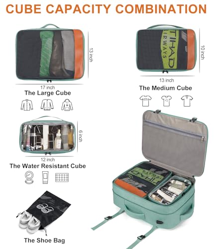 Lumesner Carry on Travel Backpacks, Extra Large 40L Flight Approved Bag for Men & Women,Expandable Suitcase Backpack With 4 Packing Cubes,Water Resistant Luggage Daypack Business Weekender Bag, Green - color: Green