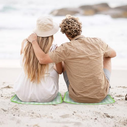 TENOC Small Picnic Blanket 1 Pack for Hiking & Camping, Ultra-Light Foldable Sit Pad for One Person, Waterproof Portable Single Seat Mat for Park, Backpacking & Stadium, Green Grid, 19"x19"