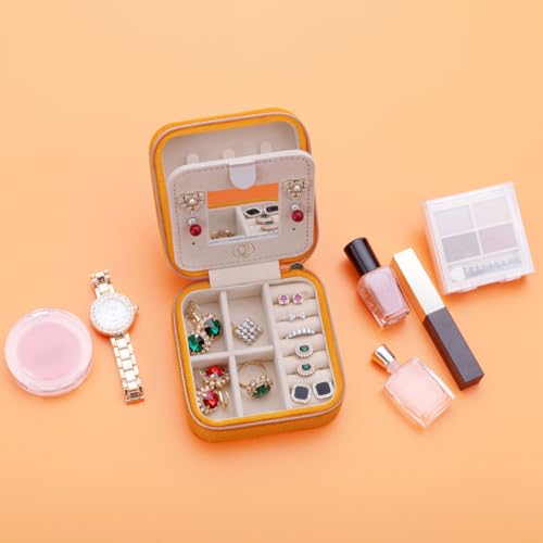 ZPROW Plush Velvet Travel Jewelry Case, Travel Jewelry Organizer, Jewelry Travel Case, Travel Jewelry Box, Small Jewelry Case, Jewelry Travel Box, Earring Organizer with Mirror - Orange - color: Velvet 1 Pack - Orange