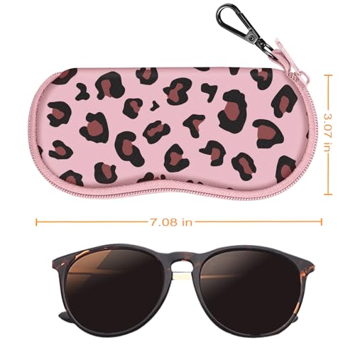 FINTIE Glasses Case with Carabiner, Ultra Light Portable Neoprene Zipper Sunglasses Soft Case - color: Pink Leopard