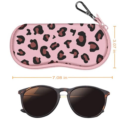 FINTIE Glasses Case with Carabiner, Ultra Light Portable Neoprene Zipper Sunglasses Soft Case - color: Pink Leopard