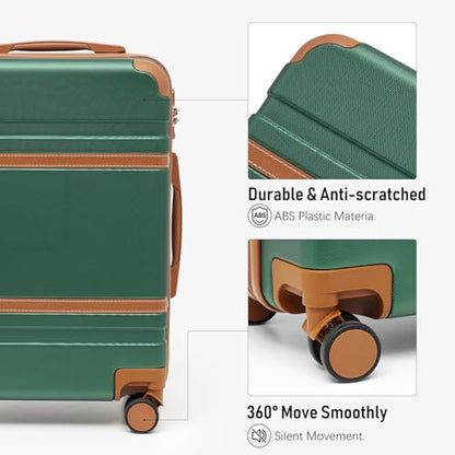 LONG VACATION Luggage Set 6 Piece Suitcase with Spinner Wheels, ABS+PC Hardshell Luggage with TSA Lock & YKK Zipper - color: Green Brown, size: 6 Piece Set
