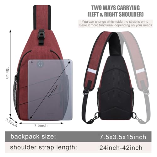 Pritent Crossbody Bags for Women Men Trendy Sling Bag Backpack Casual Chest Bag with Convertible Shoulder Strap - color: Wine Red, size: Medium