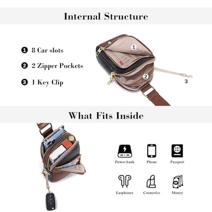 INICAT RFID Blocking Sling Bag, Anti Theft Crossbody Bag for Women Compact Travel Purses Leather - color: Black Brown