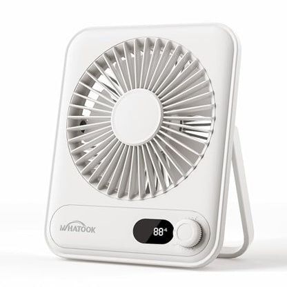 WHATOOK Small Desk Fan Personal Fans: 5000mah 25 Hours Battery Office Quiet Mini Desktop Fan Portable Rechargeable Travel Essentials (White, 2000 mAh) - color: White