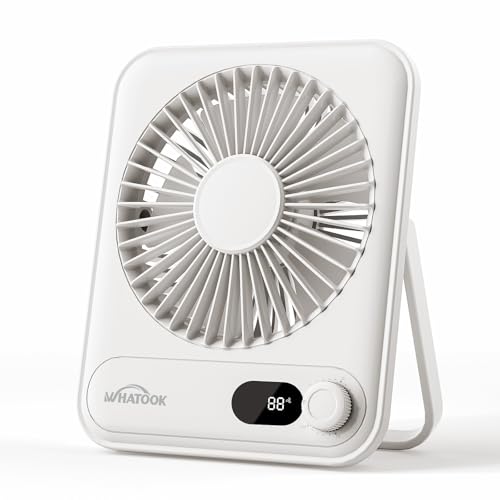 WHATOOK Small Desk Fan Personal Fans: 5000mah 25 Hours Battery Office Quiet Mini Desktop Fan Portable Rechargeable Travel Essentials (White, 2000 mAh) - color: White