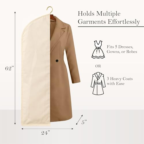 100% Cotton Garment Bag | Long | Breathable Garment Bags for Hanging Clothes | Garment Storage Bag for Long Dresses & Coats Storage | Pack of 1 (62 Inch) - size: 62 Inch