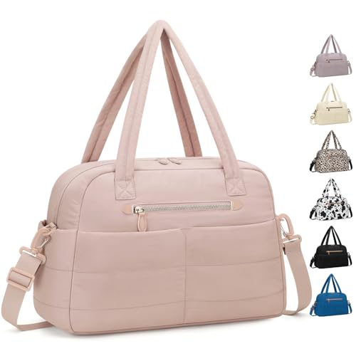 Pritent Travel Duffle Bag,Puffer Carry On Duffel Bag with Laptop Compartment Waterproof Overnight Weekender Bags for Women Large Hospital Tote Bags for Labor and Delivery (Medium,Pink) - color: Pink, size: Medium