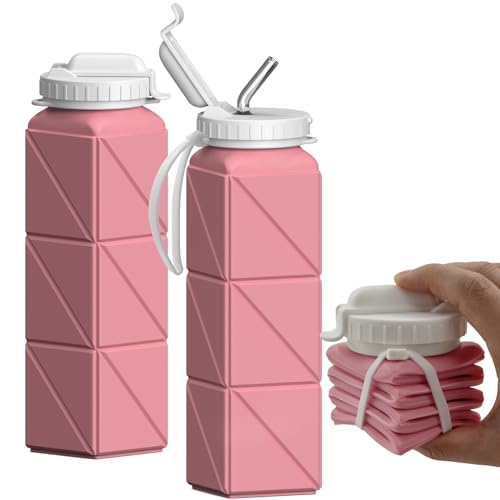 BEAUTAIL Collapsible Water Bottles 20.6oz, Silicone Foldable Portable Travel Water Bottle, Lightweight Reusable Leakproof for Traveling Camping Hiking Cycling Yoga Sports Outdoor - color: Type2 Pink