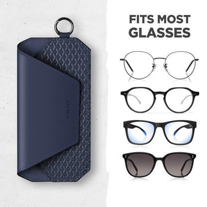 VULKIT Portable Leather Eye Glasses Case for Women & Men, Slim Sunglass Case, Unisex Eyeglass Case - color: Ink Navy