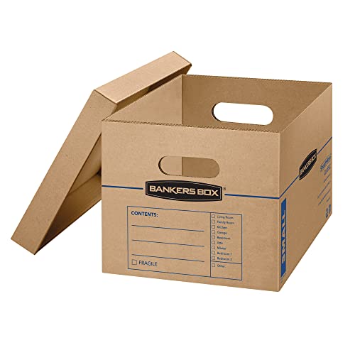 Bankers Box Small Classic Moving Box 15 Pack, Reinforced Handles, Tape-Free Assembly, Box with Lid, 15-in x 12-in x 10-in (7714209) - size: 15 Pack