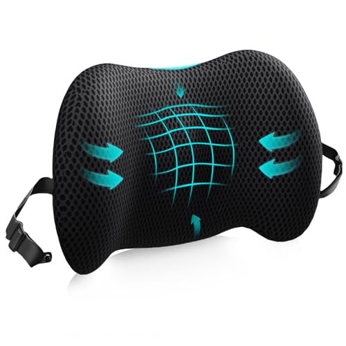 Lumbar Support Pillow for Office Chair, Car Lumbar Pillow Lower Back Pain Relief, Memory Foam Back Cushion with 4D Mesh Cover and Adjustable Straps, Ergonomic Chair Back Pillow for Car,Bed, Gaming - color: Black